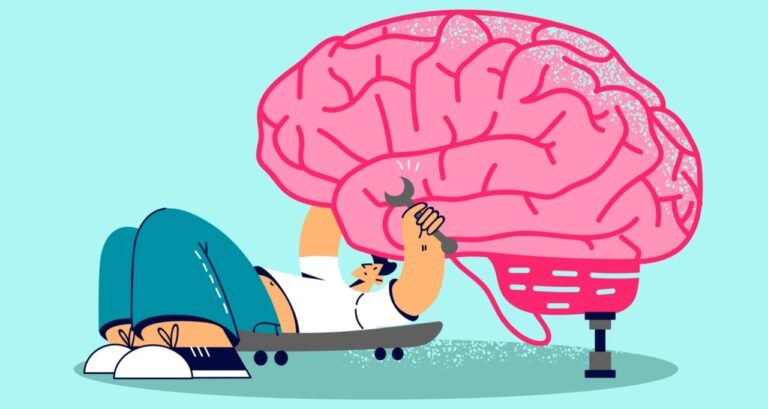 Illustration showing Neuroplasticity two neurons forming a new synaptic connection, representing the brain's ability to rewire itself through learning and experience.