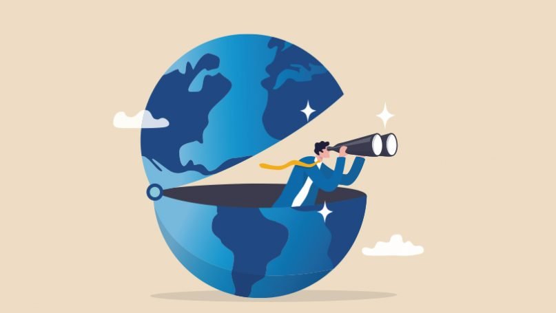 United Nations General Assembly hall with delegates from multiple countries, with insets of major international organization logos.