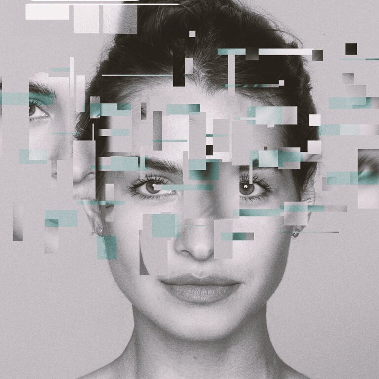 A composite image showing the virtual influencer Lil Miquela in various fashionable outfits and settings, alongside logos of major brands like Prada and Calvin Klein.