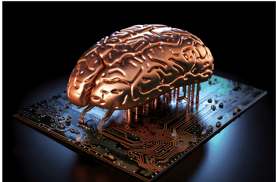 A diagram of a multi-layer neural network showing input nodes, hidden layers, and output nodes, with connections symbolizing synapses.