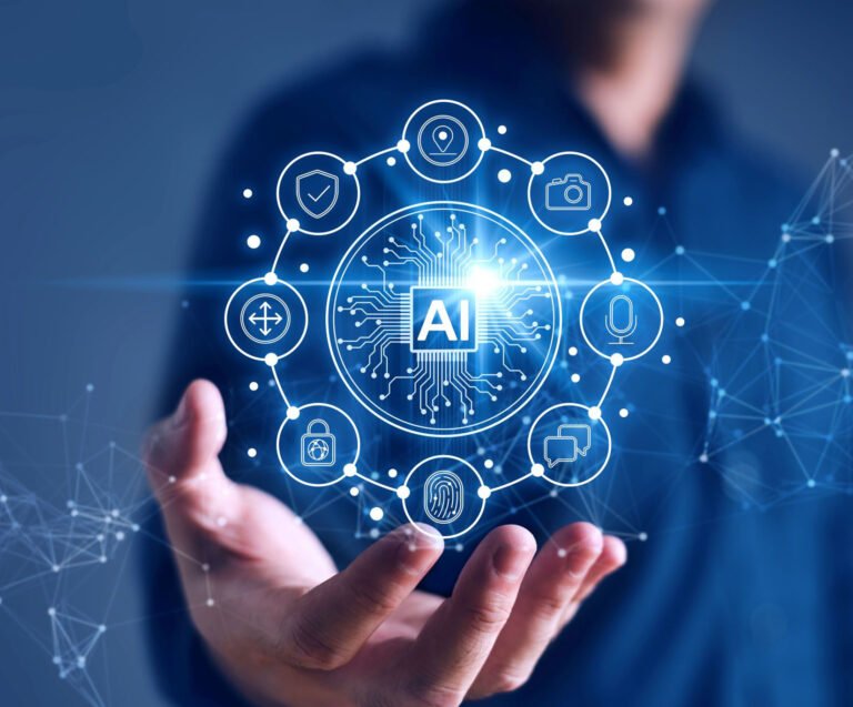 A simplified diagram of a neural network architecture, showing data flowing through layers and transforming into text and images.