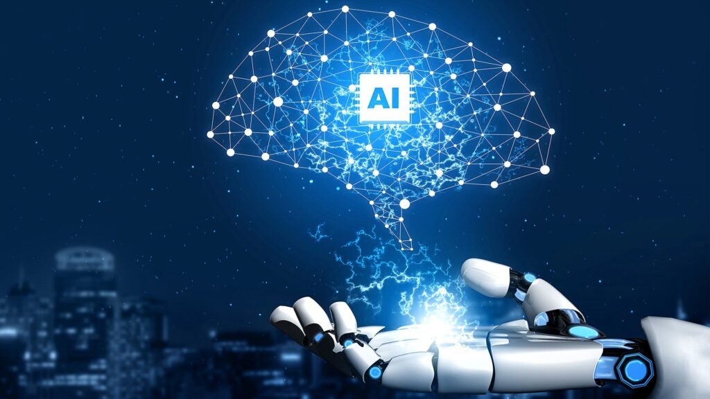 A simplified diagram of a neural network architecture, showing data flowing through layers and transforming into text and images.