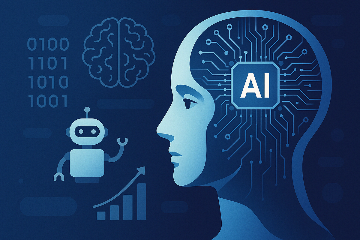 A clear flowchart showing the machine learning process: Data Input -> Model Training -> Pattern Recognition -> Prediction Output.