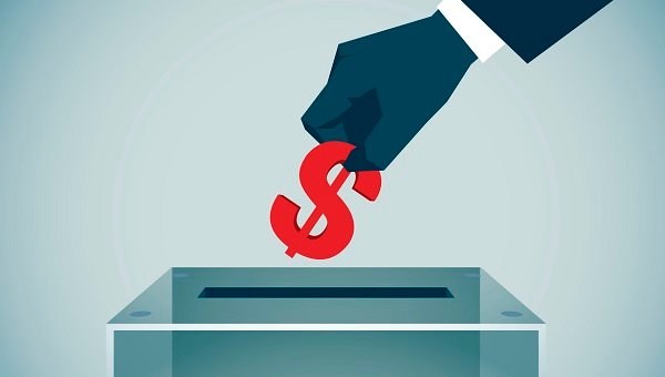 Comprehensive flowchart showing campaign finance pathways from individual donors, corporations, and PACs through campaigns to policy outcomes and political influence.