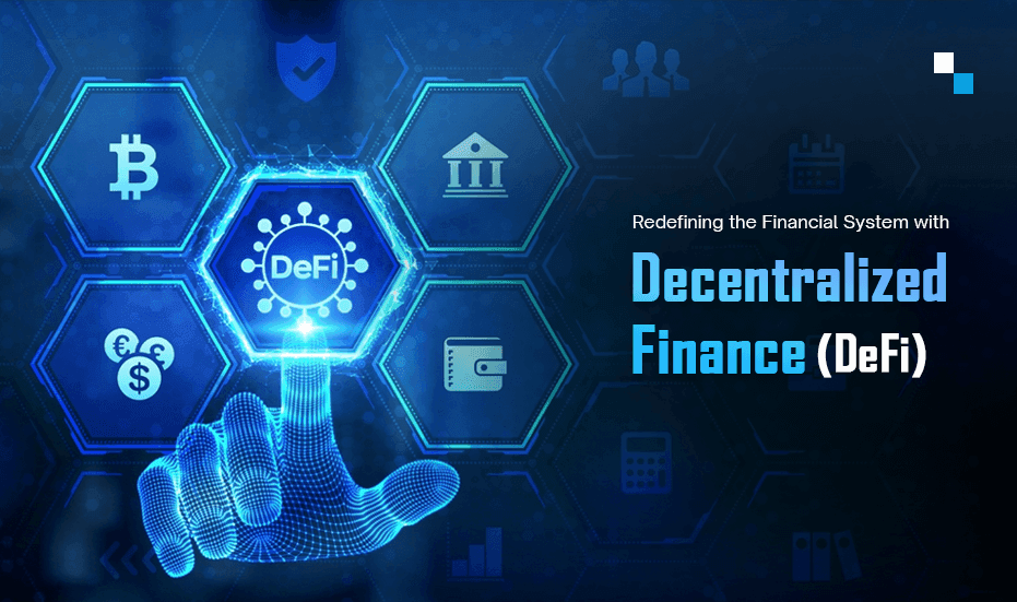 Comprehensive diagram showing how DeFi protocols replicate traditional financial services like lending, exchanges, and insurance using blockchain technology without intermediaries.