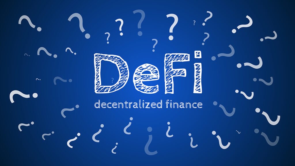 Comprehensive diagram showing how DeFi protocols replicate traditional financial services like lending, exchanges, and insurance using blockchain technology without intermediaries.