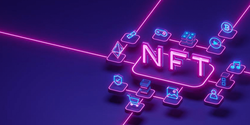 Comprehensive diagram mapping the NFT ecosystem including creators, marketplaces, collectors, and various use cases across art, gaming, and identity.