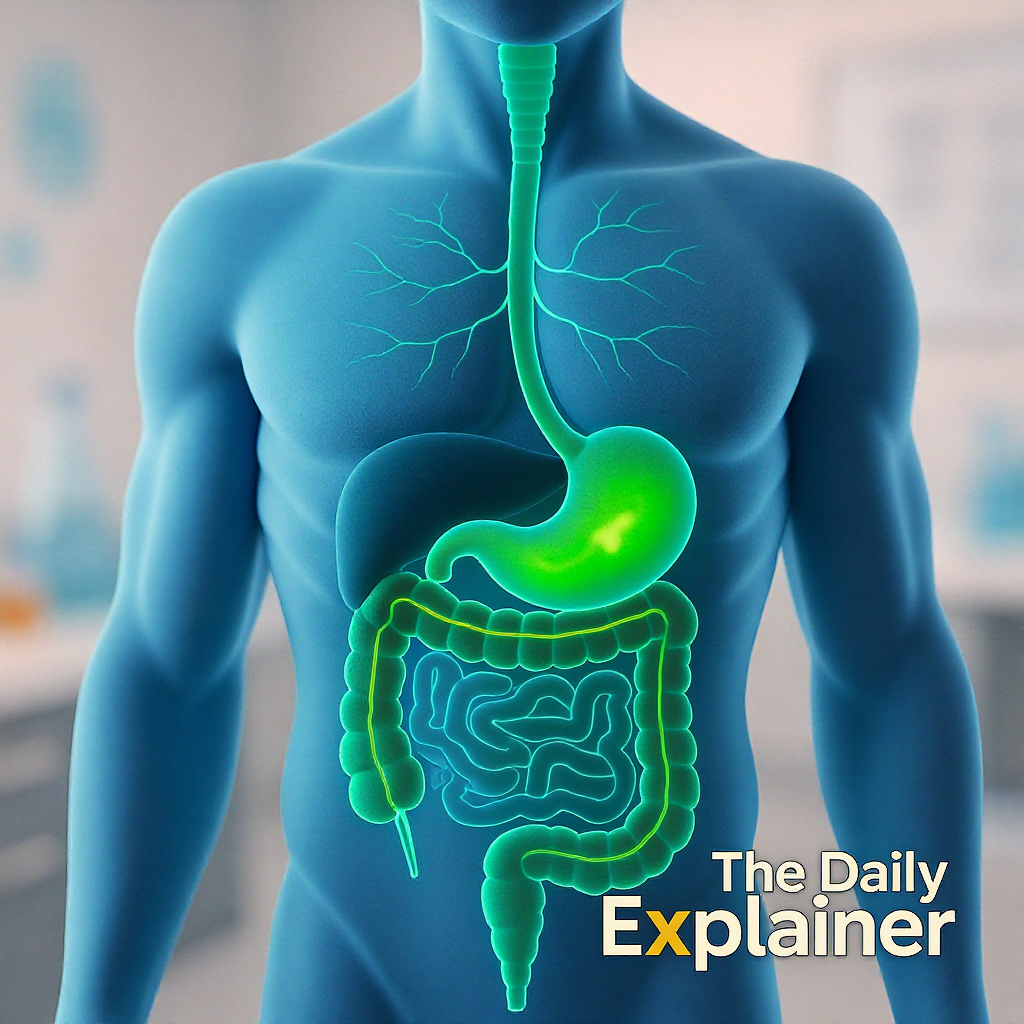 Diagram showing how the gut and brain communicate via the vagus nerve, immune system, and neurotransmitters like serotonin.