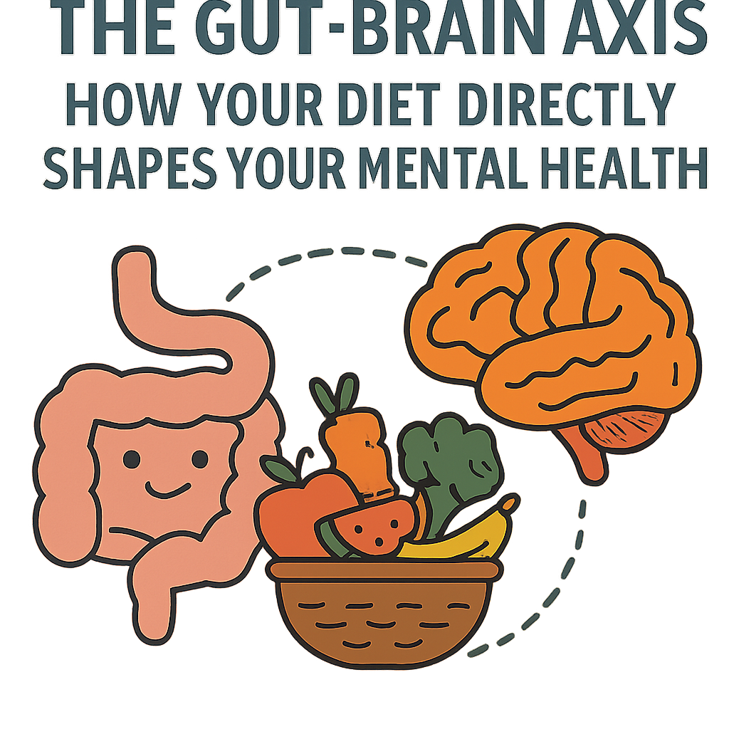 Diagram showing how the gut and brain communicate via the vagus nerve, immune system, and neurotransmitters like serotonin.
