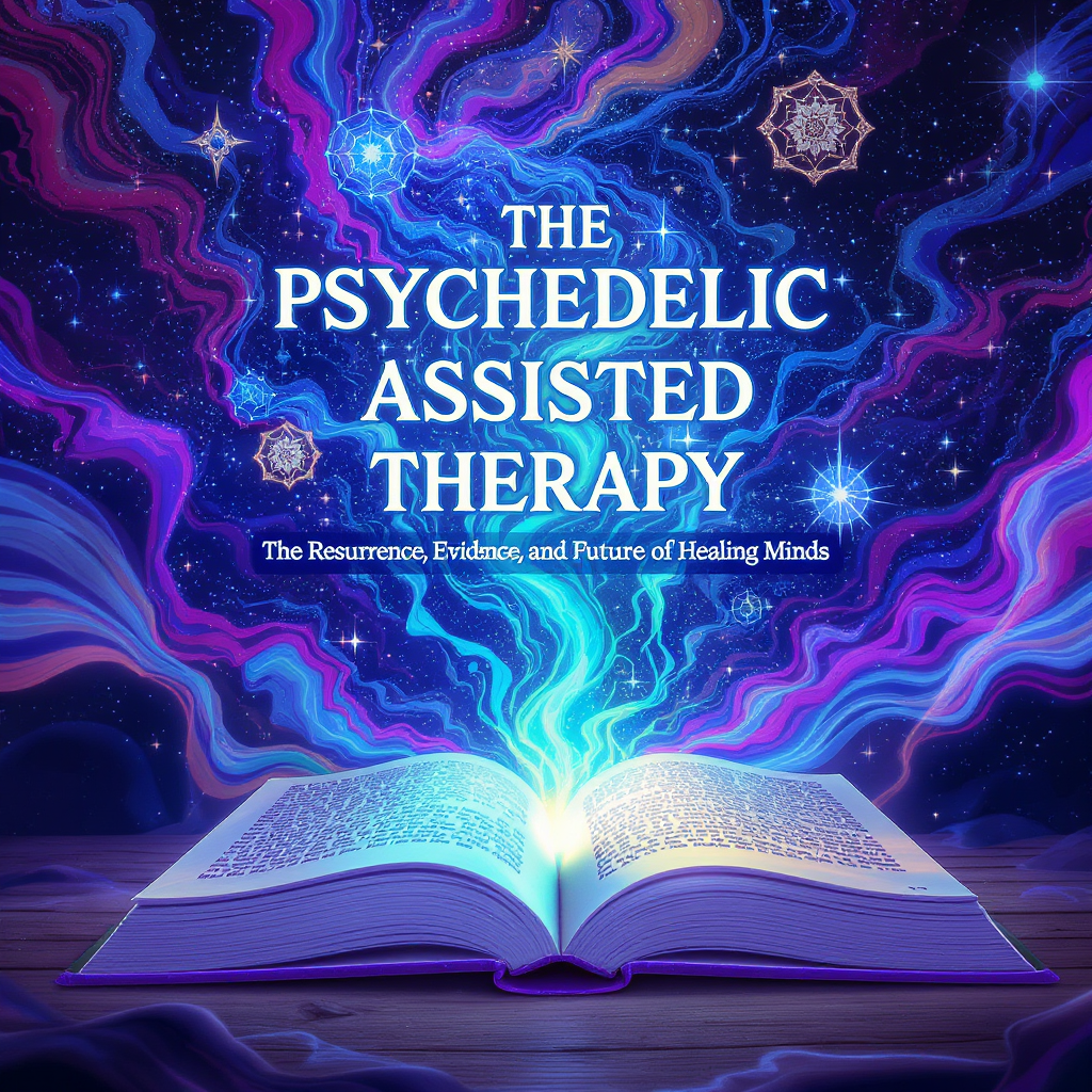 An infographic illustrating the three-phase process of psychedelic-assisted therapy: Preparation (building trust, intention), Medicine Session (guided journey in a safe room), and Integration (processing insights in therapy).