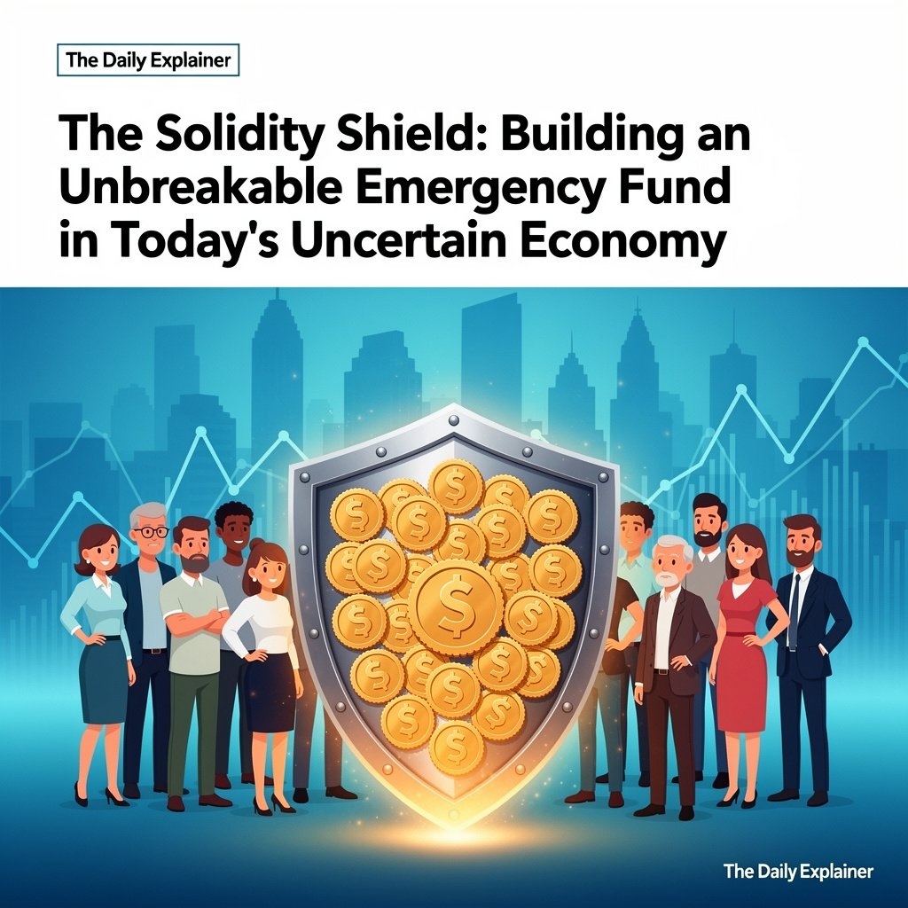 An infographic illustrating a three-tiered emergency fund: Tier 1 - Immediate Cash for minor shocks, Tier 2 - High-Yield Savings Core Fund, Tier 3 - Extended Reserve for catastrophic events.