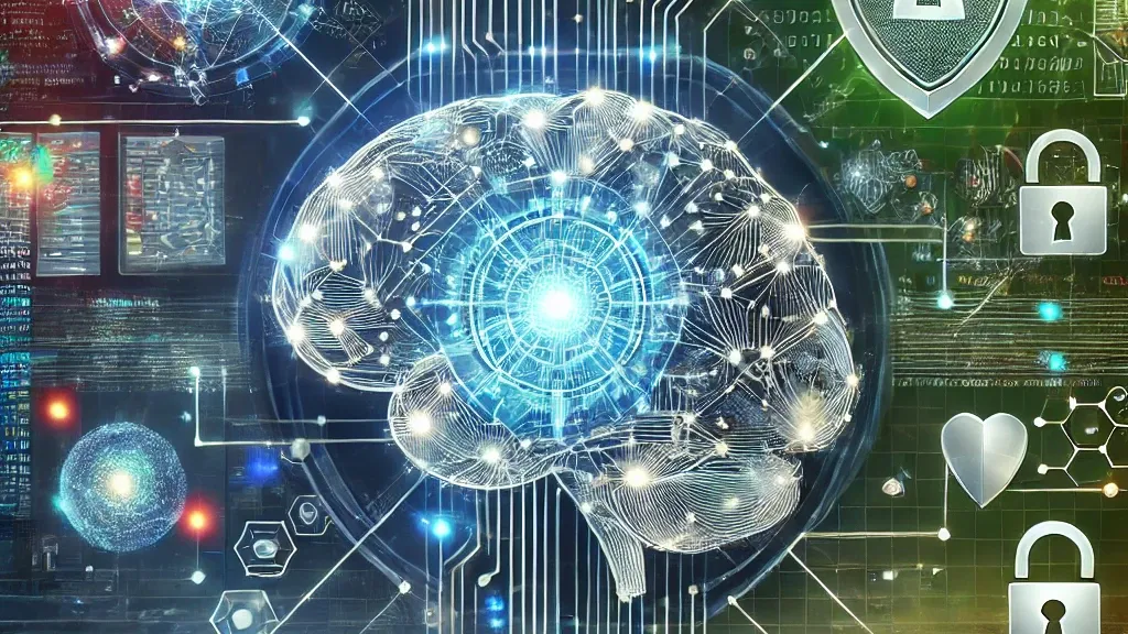 Flowchart diagram illustrating the process of AI cybersecurity from data ingestion to automated response.