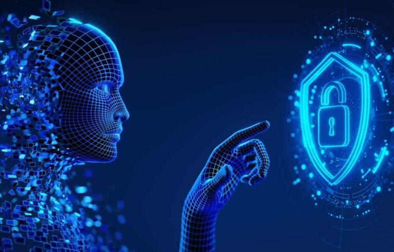 Flowchart diagram illustrating the process of AI cybersecurity from data ingestion to automated response.