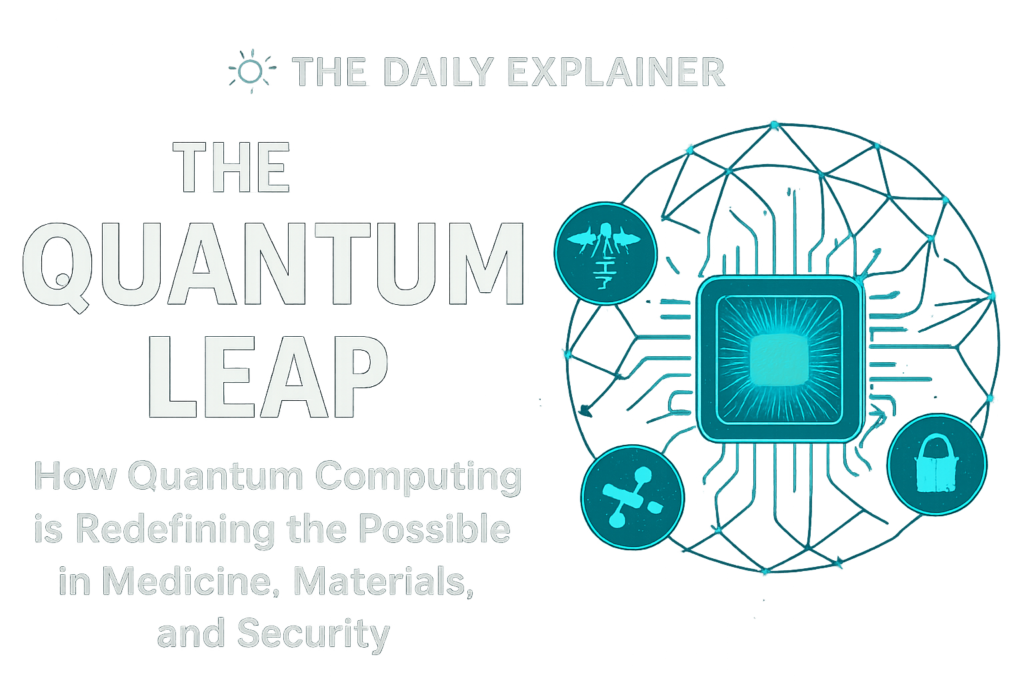 Side-by-side illustration: Left, a classical switch in position 0 or 1. Right, a Bloch sphere with a vector representing a qubit in a superposition state.
