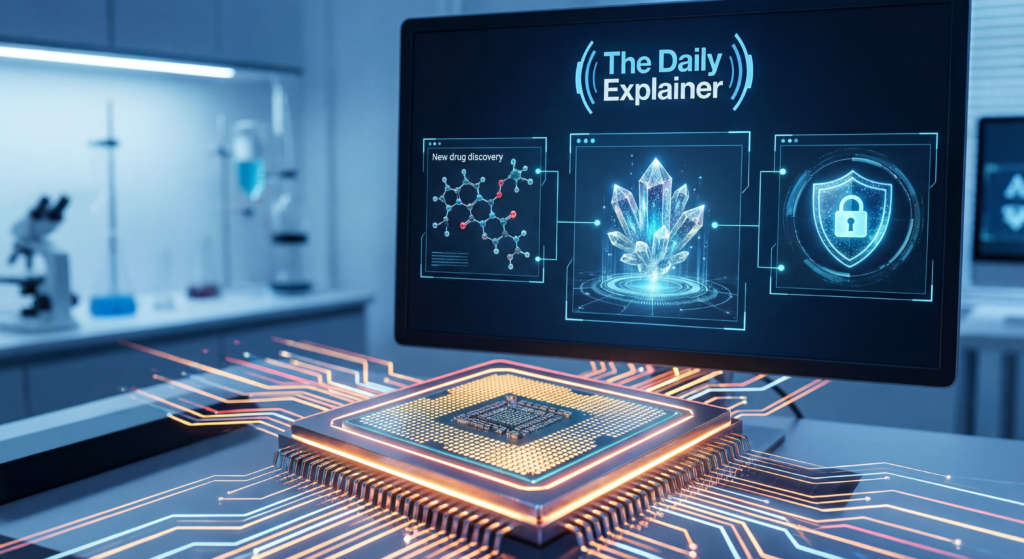 Side-by-side illustration: Left, a classical switch in position 0 or 1. Right, a Bloch sphere with a vector representing a qubit in a superposition state.