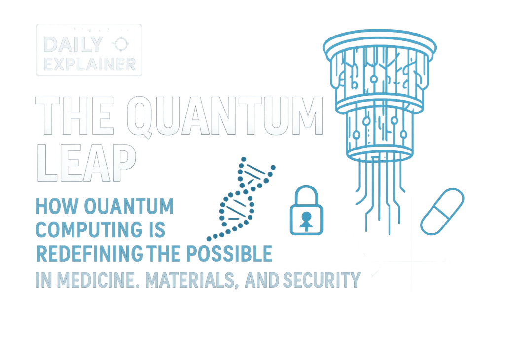 Side-by-side illustration: Left, a classical switch in position 0 or 1. Right, a Bloch sphere with a vector representing a qubit in a superposition state.