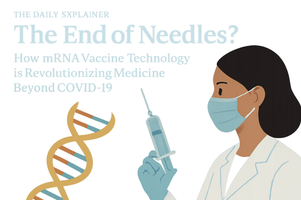 Infographic showing injection of LNP, cell entry, ribosome translation of spike protein, antigen presentation, and B-cell/T-cell activation.