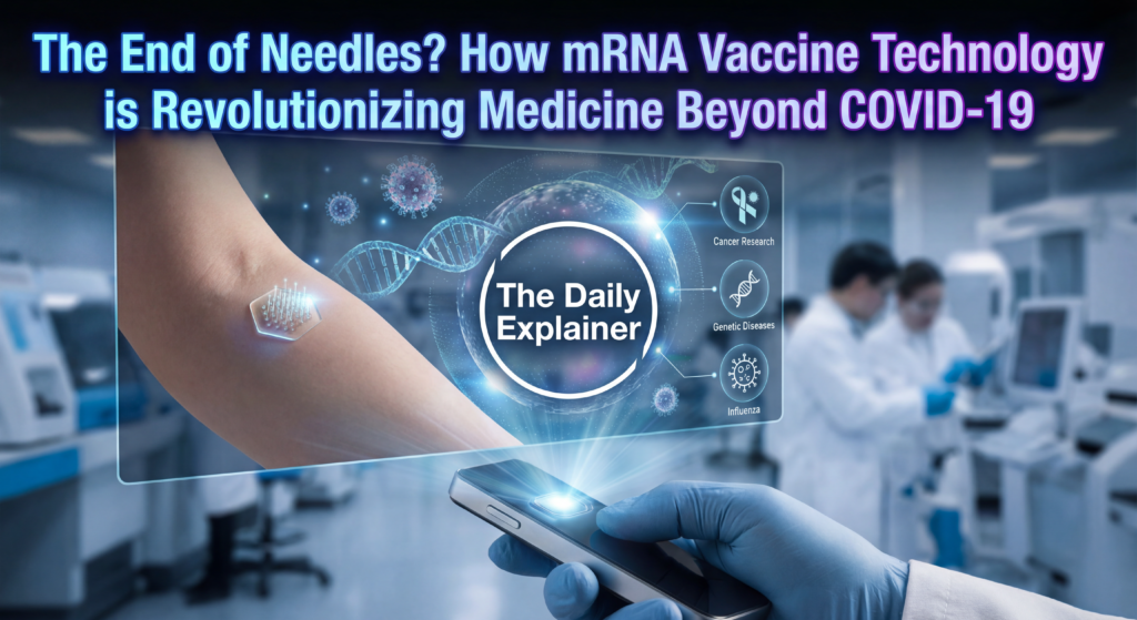 Infographic showing injection of LNP, cell entry, ribosome translation of spike protein, antigen presentation, and B-cell/T-cell activation.