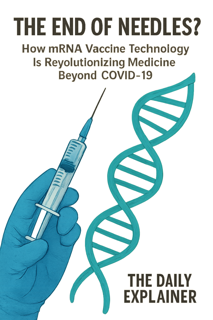 Infographic showing injection of LNP, cell entry, ribosome translation of spike protein, antigen presentation, and B-cell/T-cell activation.