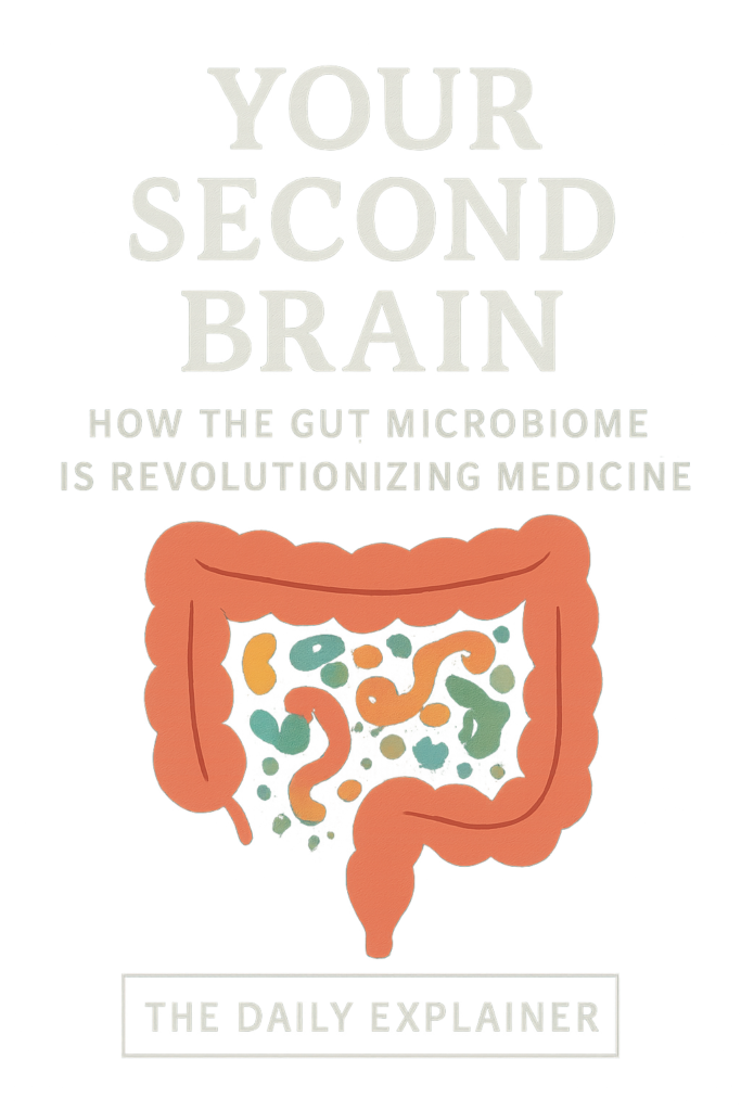 Illustration showing the gut, brain, and immune system connected by the vagus nerve, bloodstream, and immune cells, with microbes in the gut producing signals.