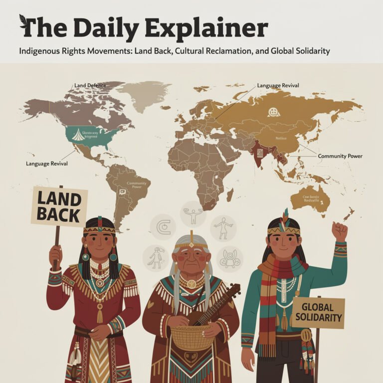 Visual timeline showing key events in Indigenous struggles from pre-contact to contemporary movements