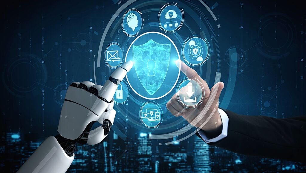 Diagram comparing data flow. Old model shows data going from phone to cloud server. New model shows data staying on phone with a local AI chip, with only encrypted updates leaving.