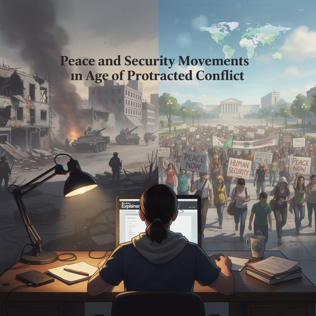 World map showing major protracted conflicts with timelines and peace movement presence
