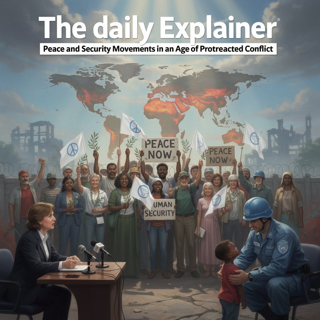 World map showing major protracted conflicts with timelines and peace movement presence