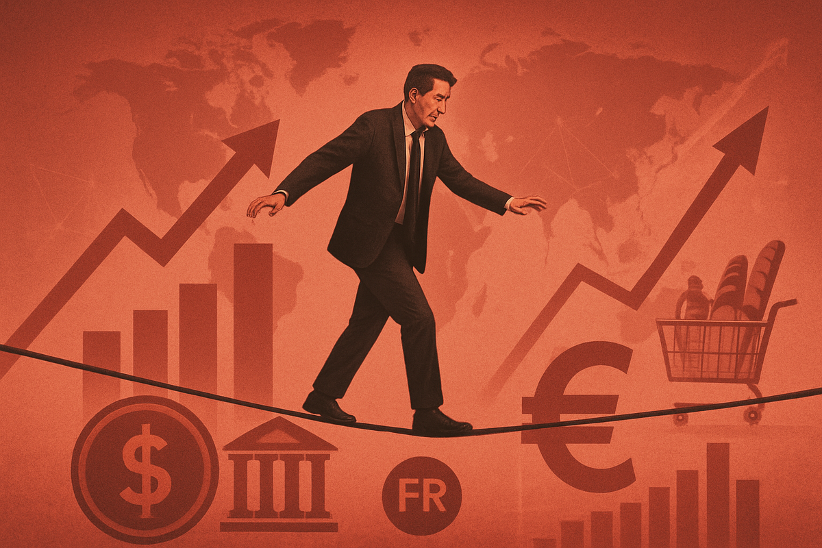 Illustration showing the two main central bank tools: a rising interest rate dial and a shrinking balance sheet chart for QT.