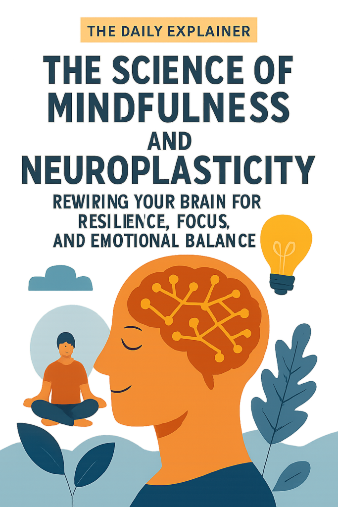 An illustrated brain diagram with color-coded highlights showing the hippocampus (green, growing), amygdala (red, shrinking), prefrontal cortex (blue, thickening), and default mode network (yellow, fading).