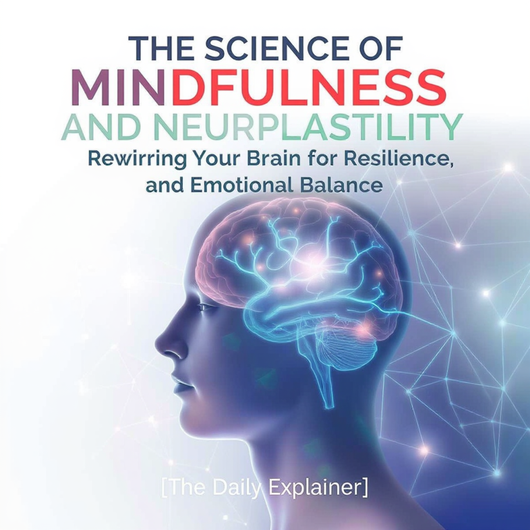 An illustrated brain diagram with color-coded highlights showing the hippocampus (green, growing), amygdala (red, shrinking), prefrontal cortex (blue, thickening), and default mode network (yellow, fading).