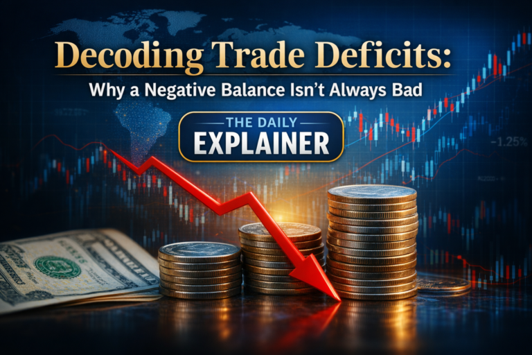 A two-panel infographic showing how a flow of imported goods is balanced by a reciprocal flow of foreign investment dollars.