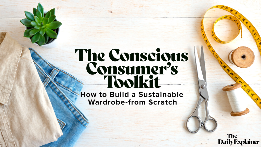 A decision flowchart for conscious shopping: Start at "Need Item?" flowing to Forgo, Find Secondhand, Fix, Favor Ethical, and Fractional (Rent).