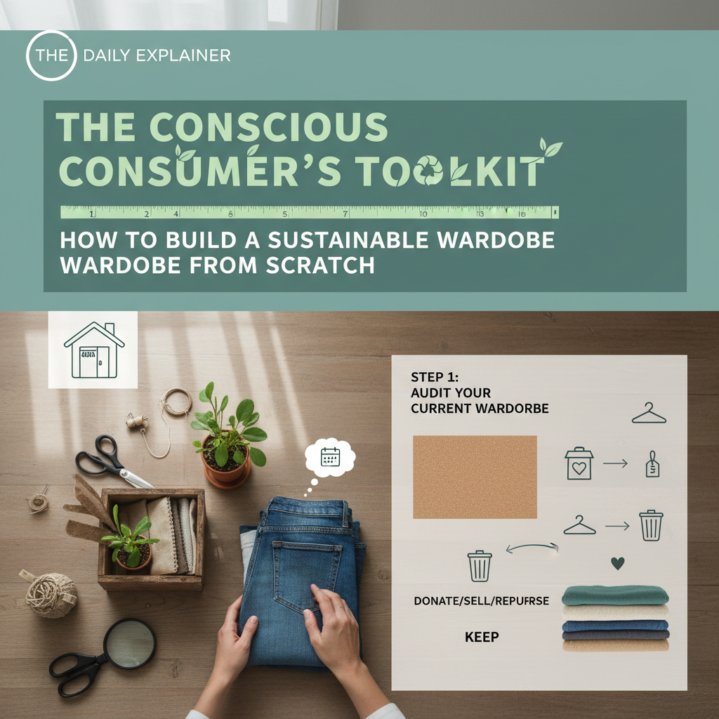 A decision flowchart for conscious shopping: Start at "Need Item?" flowing to Forgo, Find Secondhand, Fix, Favor Ethical, and Fractional (Rent).