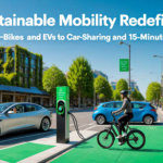 Pyramid diagram ranking transportation modes from most sustainable walking cycling at top to least sustainable single occupancy gas cars at bottom with e-bikes and public transit in middle