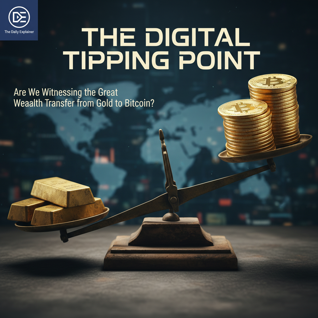 A stacked area chart or dual line chart comparing monthly net inflows (positive) and outflows (negative) for the aggregate of U.S. Gold ETFs and U.S. Bitcoin ETFs since the latter's launch.