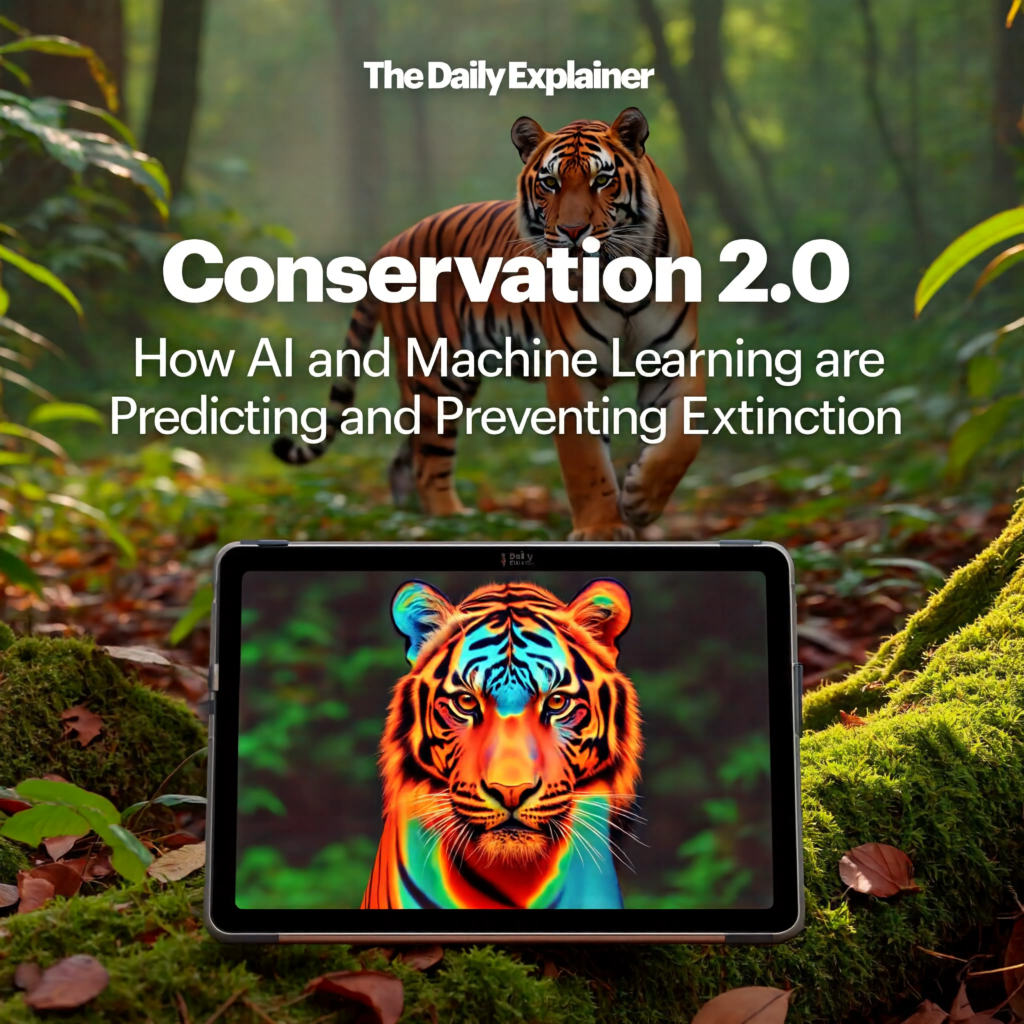 Bar chart comparing traditional methods vs. AI-assisted methods in poaching detection speed, species ID accuracy, and habitat mapping cost.