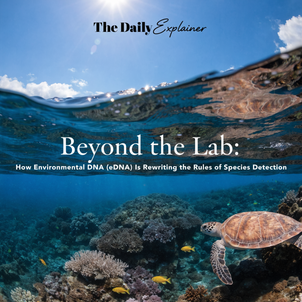 Comprehensive flowchart illustrating the eight-stage eDNA monitoring workflow from study design and field collection through DNA extraction, PCR amplification, high-throughput sequencing, bioinformatic analysis, data interpretation, and open-access archiving through OBIS.