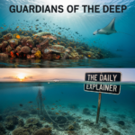 Step-by-step infographic showing the six-stage process of MPA recovery from biomass accumulation through trophic rewiring, habitat recovery, spillover, socio-economic feedback, and climate buffering.