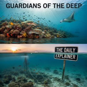 Step-by-step infographic showing the six-stage process of MPA recovery from biomass accumulation through trophic rewiring, habitat recovery, spillover, socio-economic feedback, and climate buffering.