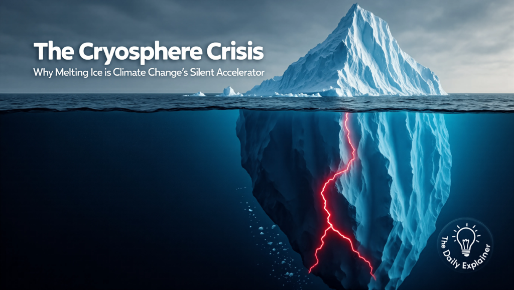 A split world map showing the significant reduction in Arctic summer sea ice and Greenland ice sheet mass compared to the 20th-century average, based on 2026 satellite data.