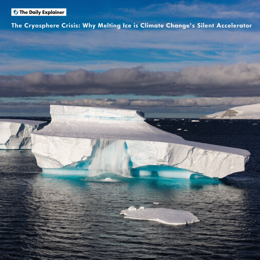A split world map showing the significant reduction in Arctic summer sea ice and Greenland ice sheet mass compared to the 20th-century average, based on 2026 satellite data.