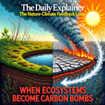 A world map highlighting major wildfire events in 2025-2026 across the Amazon, Canada, Australia, and Siberia, with data callouts showing the estimated CO2 released from each region.