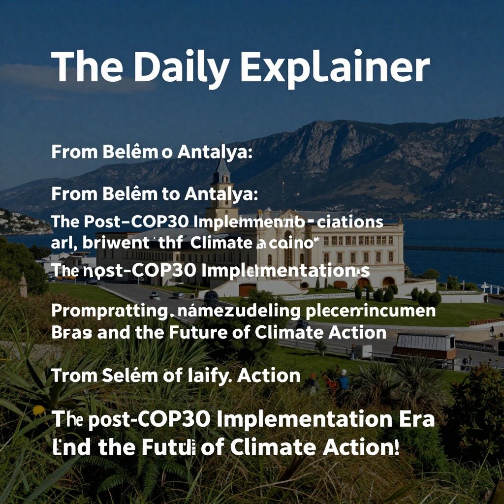 A timeline showing the key climate milestones from COP30 in Belém (November 2025) through 2026, including the Bonn Climate Conference, key implementation workshops, and culminating in COP31 in Antalya, Turkey.