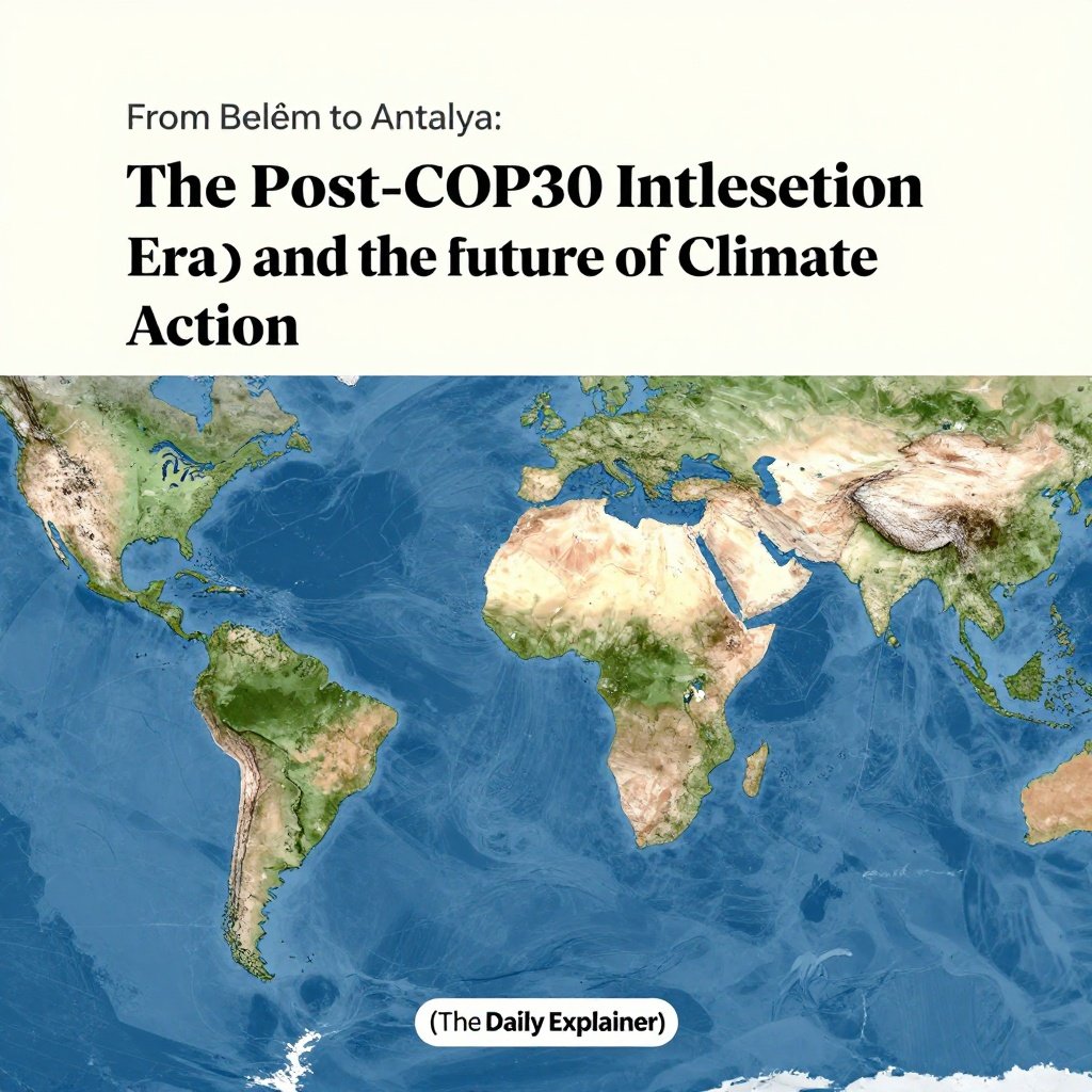 A timeline showing the key climate milestones from COP30 in Belém (November 2025) through 2026, including the Bonn Climate Conference, key implementation workshops, and culminating in COP31 in Antalya, Turkey.