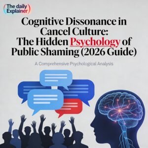 Diagram showing four steps of cognitive dissonance in cancel culture: discomfort, commitment, justification, reinforcement