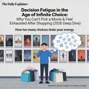 Line chart showing decision time increasing logarithmically with number of choices from 2 to 100+ options