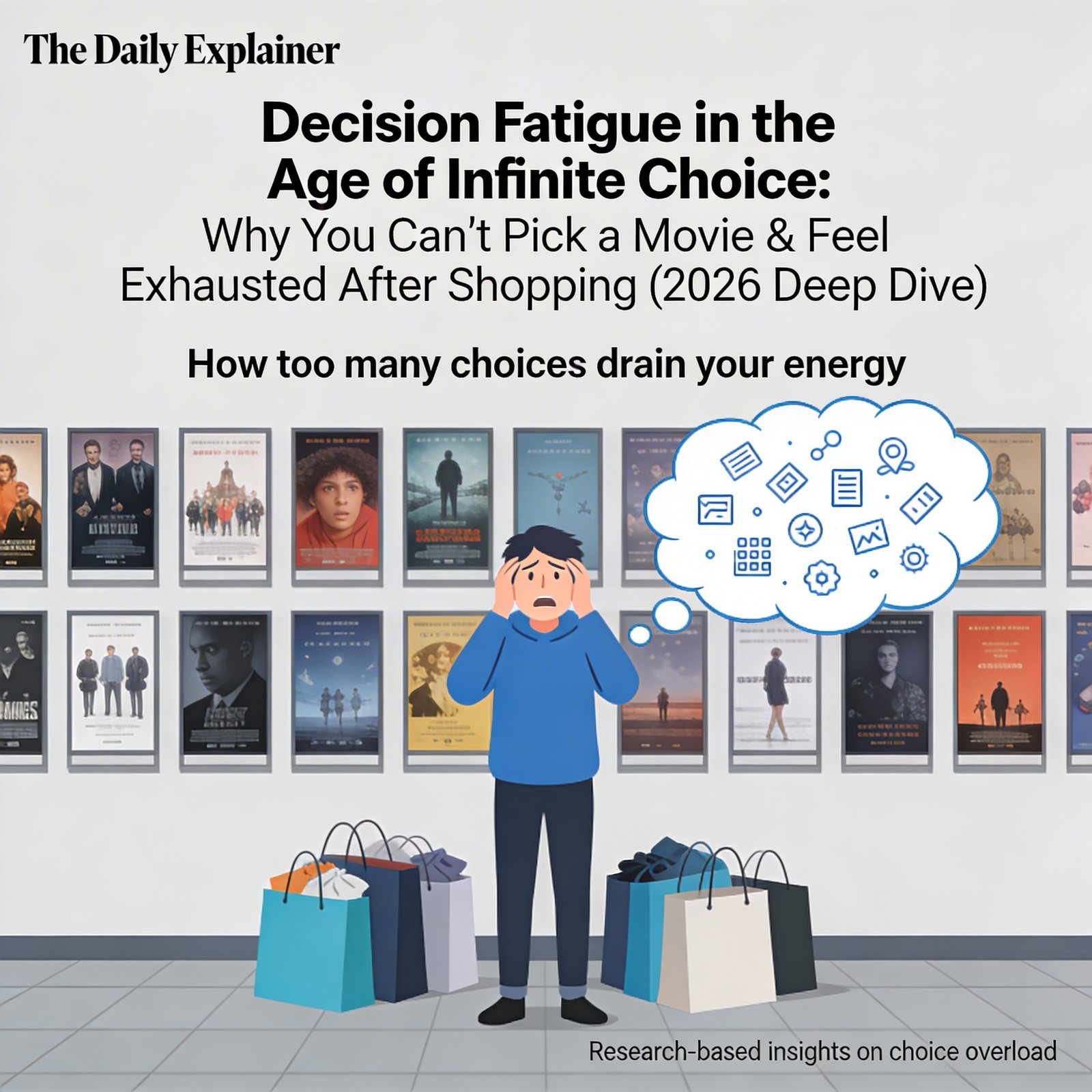 Line chart showing decision time increasing logarithmically with number of choices from 2 to 100+ options