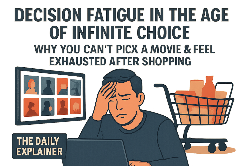 Line chart showing decision time increasing logarithmically with number of choices from 2 to 100+ options