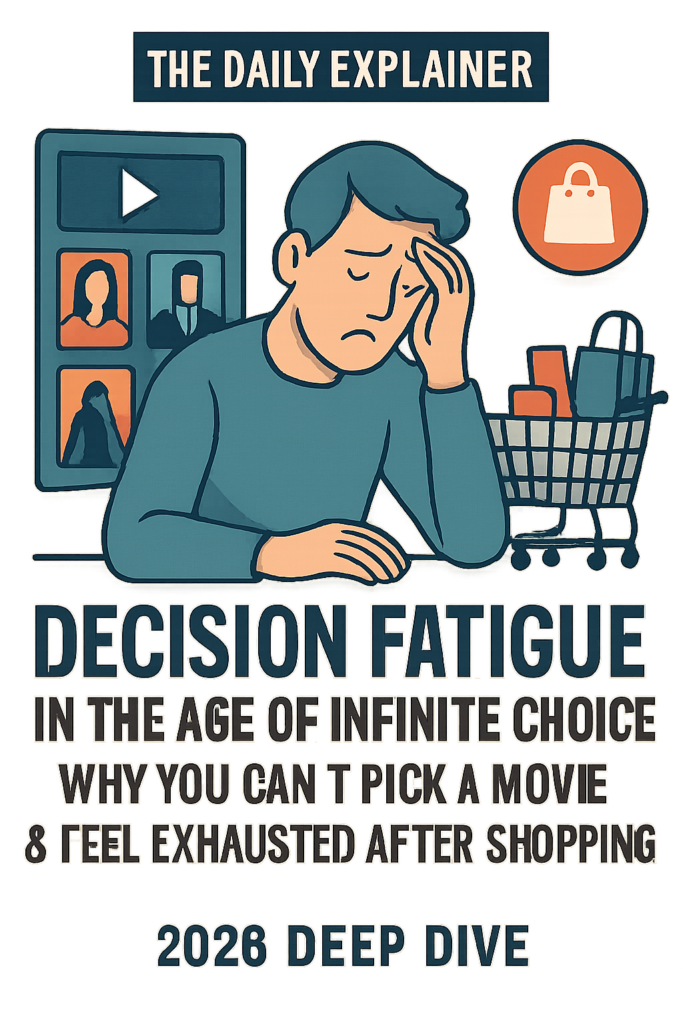 Line chart showing decision time increasing logarithmically with number of choices from 2 to 100+ options